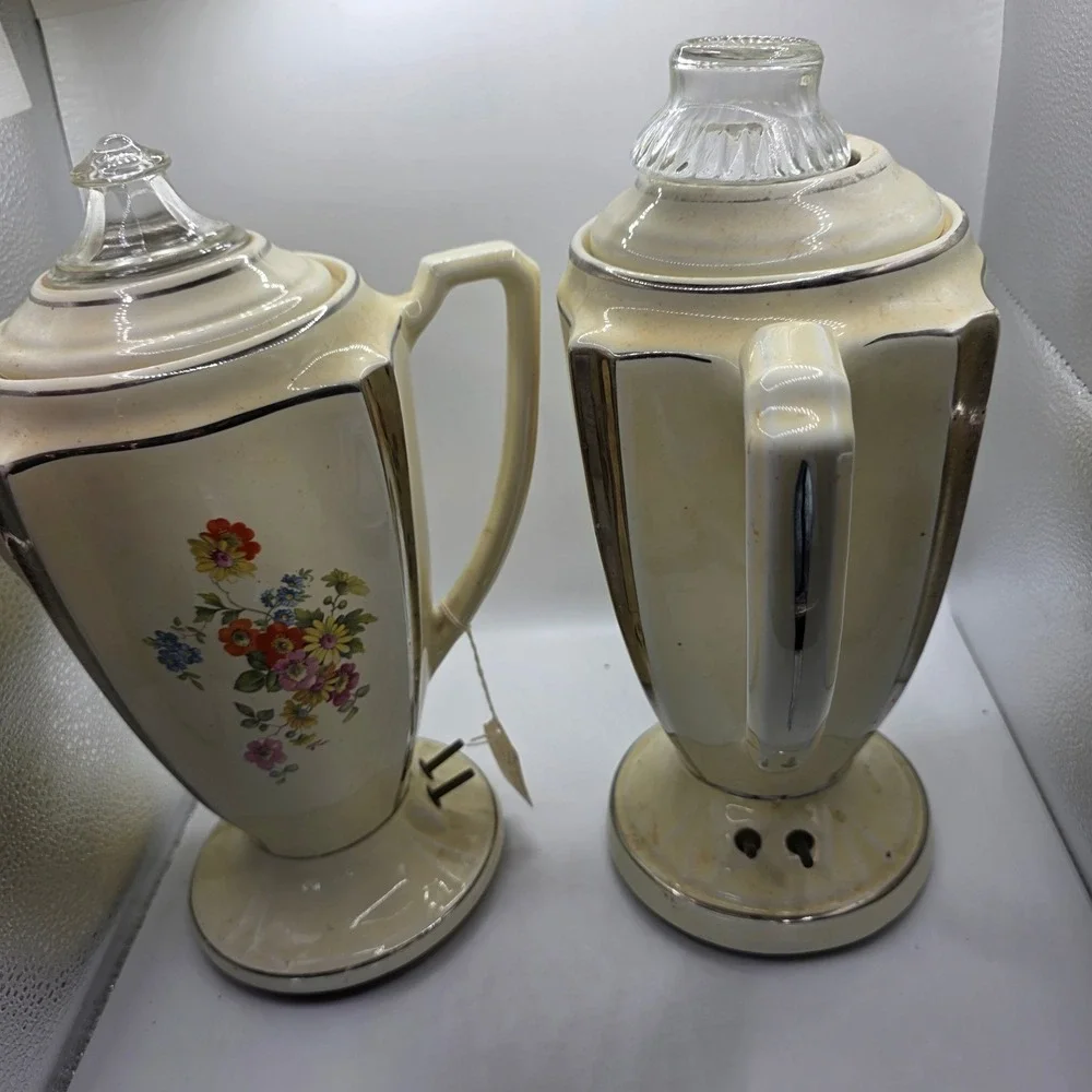 Antique Porcelier Champion Art Deco Floral Electric Coffee Percolators – Pair
